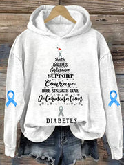 Women's Diabetes Awareness Christmas Hope Print Hoodie Long Sleeve Sweatshirt