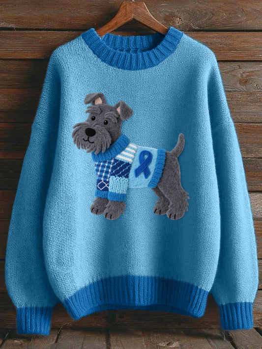 Lovely Schnauzer Dog Felt Pattern Cozy Knit Sweater