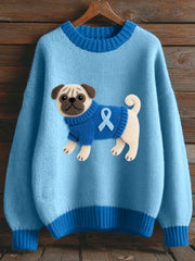 Lovely Pug Felt Pattern Cozy Knit Sweater
