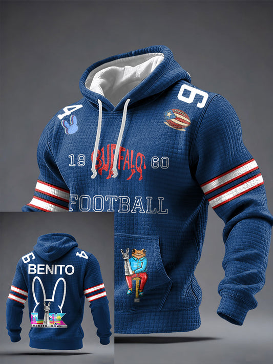 Men's Bunny Music Football Lover Buffalo Printed Hoodie