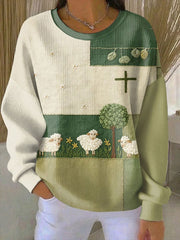 Women's Prairie Lamb Print Crew Neck Sweatshirt