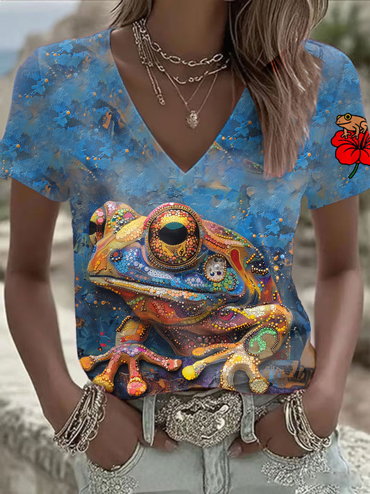 Women's Puerto Rico Flag Frog Art Printed T-shirt