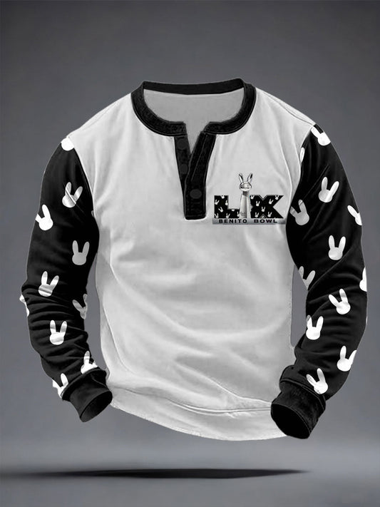 Men's Bunny Music Football Lover Printed Sweatshirt