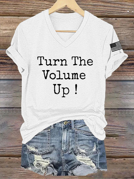 Women's Turn the Volume Up Printed V-neck T-shirt