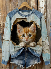 Women's Cat Print Sweatshirts