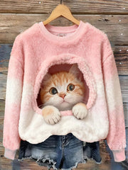 Women's Plush Cat Flannel Hoodie