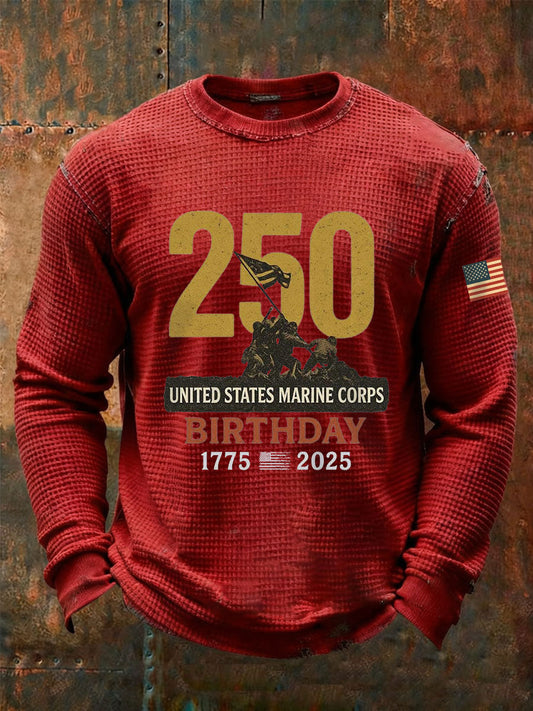 Men's USMC 250th Anniversary Waffle Print Casual T-Shirt