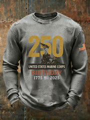 Men's USMC 250th Anniversary Waffle Print Casual T-Shirt
