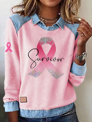 Women's Breast Cancer Awareness Survivor Pink Ribbon Casual  Top