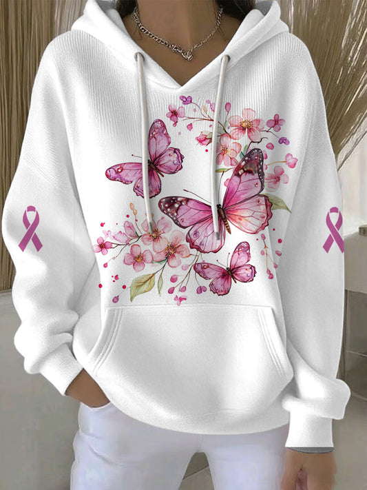 Women's Breast Cancer Pink Print Casual Hoodie