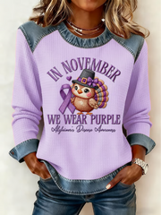Women's Casual Retro Style: Purple Waffle Knit Tops for November