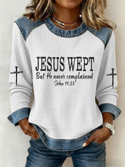 Women's Jesus Wept Denim Patchwork Top