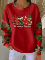 Women's Christmas combined with faith print Ribbed Round-Neck Sweatshirt