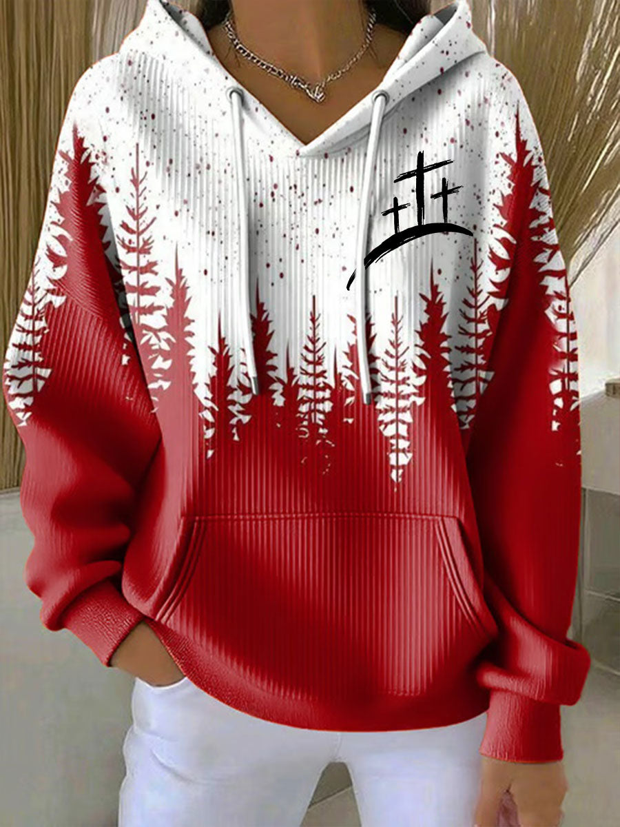 Women's Christmas Cross Print Casual Hoodie