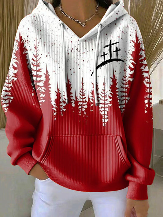 Women's Christmas Cross Print Casual Hoodie