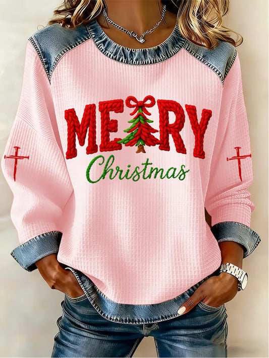 Women's Christmas Belief Print Waffle Sweatshirt
