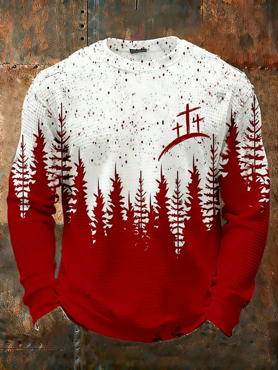 Men's Christmas Cross Waffle Print Casual T-Shirt
