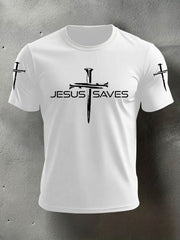 Men's Jesus Saves Cross Faith Casual Tee