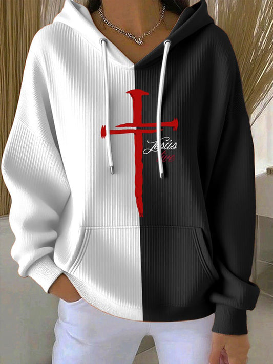 Women's Faith Cross Print Casual Hoodie