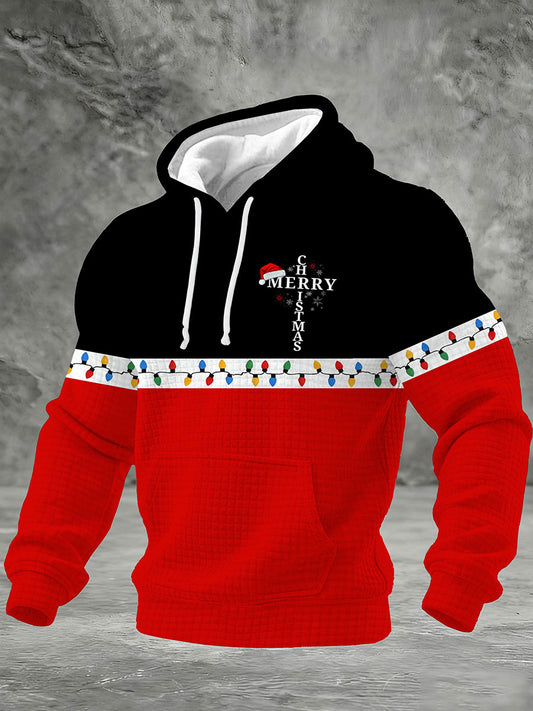 Men's Merry Christmas Checkered Cotton Hoodie