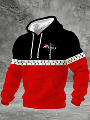Men's Merry Christmas Checkered Cotton Hoodie
