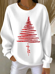 Women's Faith Christmas Tree Ribbed Round-Neck Sweatshirt