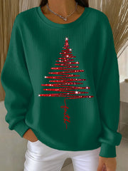 Women's Faith Christmas Tree Ribbed Round-Neck Sweatshirt