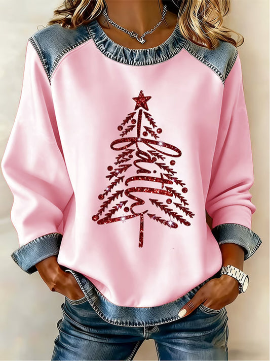 Women's Christmas Belief Pattern Patchwork Art Sweatshirt