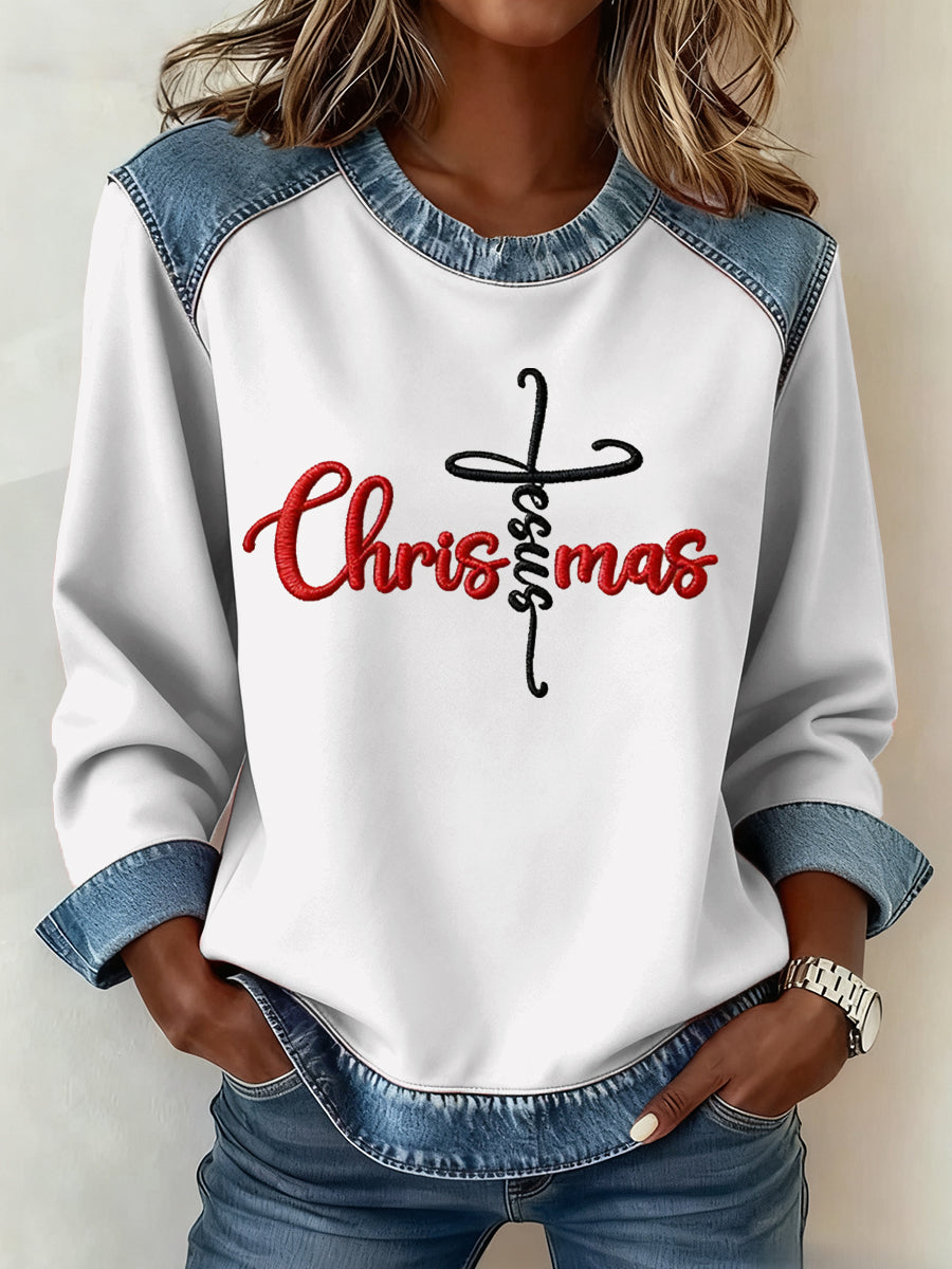 Women's Christmas Belief Pattern Patchwork Art Sweatshirt
