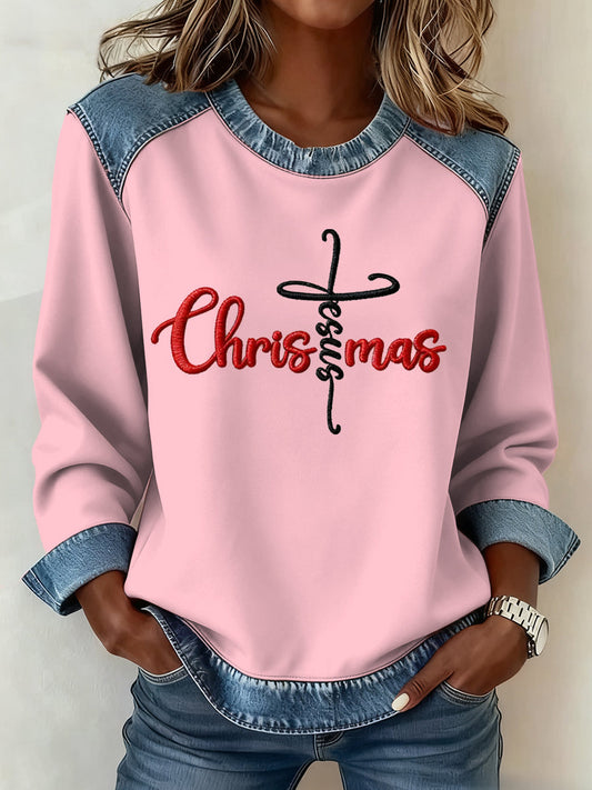 Women's Christmas Belief Pattern Patchwork Art Sweatshirt