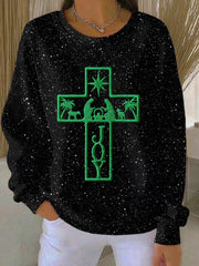 Women's Christian Christmas Nativity Scene Ribbed Round-Neck Sweatshirt