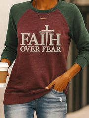 Women's Faith Over Fear Cross Faith Print Casual Sweatshirt
