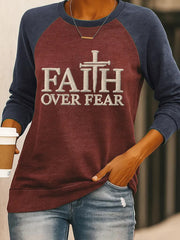 Women's Faith Over Fear Cross Faith Print Casual Sweatshirt
