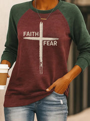 Women's Faith Over Fear Cross Print Casual Sweatshirt