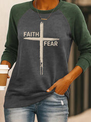 Women's Faith Over Fear Cross Print Casual Sweatshirt