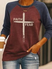 Women's Faith Over Fear Cross Print Casual Sweatshirt