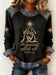 Women's Christmas Belief Print Waffle Sweatshirt