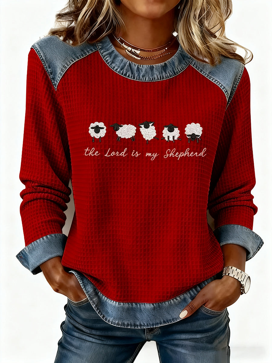 Women's Christian The Lord Is My Shepherd Denim Patchwork Top