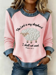 Women's Christian The Lord Is My Shepherd  Denim Patchwork Top