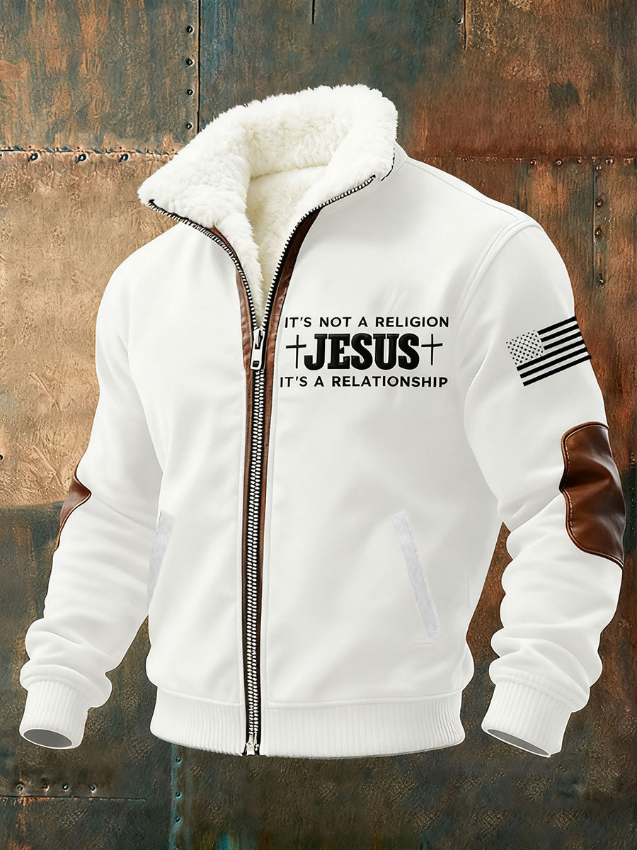 Men's It's Not a Religion It's a Relationship Faith Cross Plush Zip-Up Sweatshirt
