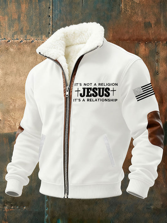 Men's It's Not a Religion It's a Relationship Faith Cross Plush Zip-Up Sweatshirt