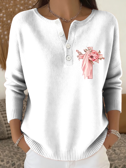 Women's Casual Faith Button Knitted Top