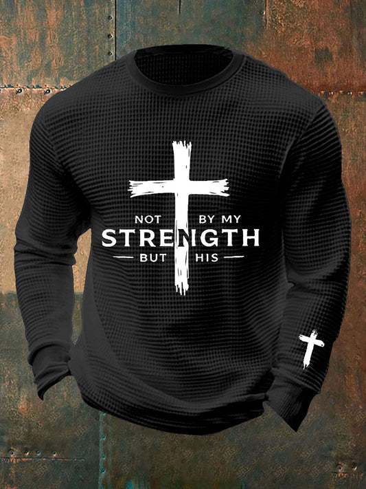 Men's Not By My Strength But His Waffle Print T-Shirt