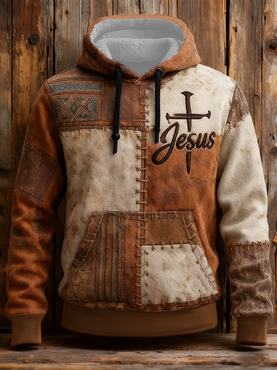 Men's  Vintage Jesus Cross  Hoodie with Pockets