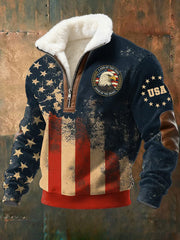 Men's USA Land Of The Free Home Of The Brave Plush Stand Collar Shirt