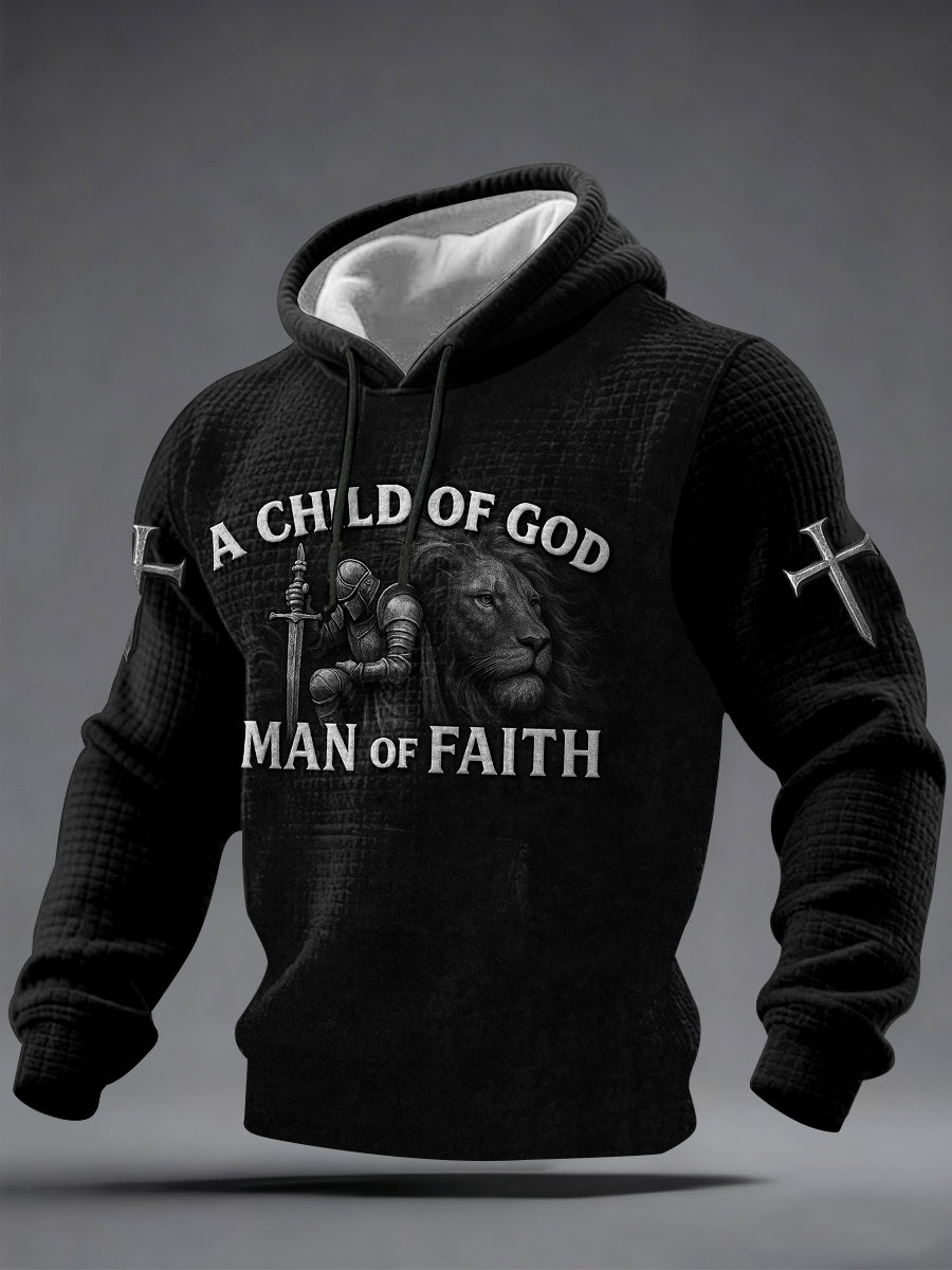 Men's A Child Of God A Man Of Faith Print Casual Checkered Hoodie