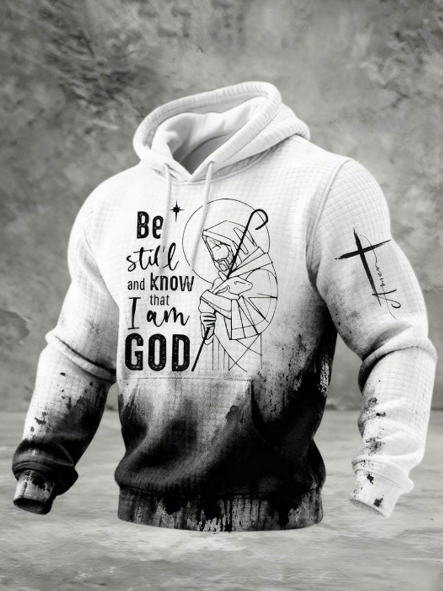 Men's Be stil'l and know that I am GOD Checkered Cotton Hoodie