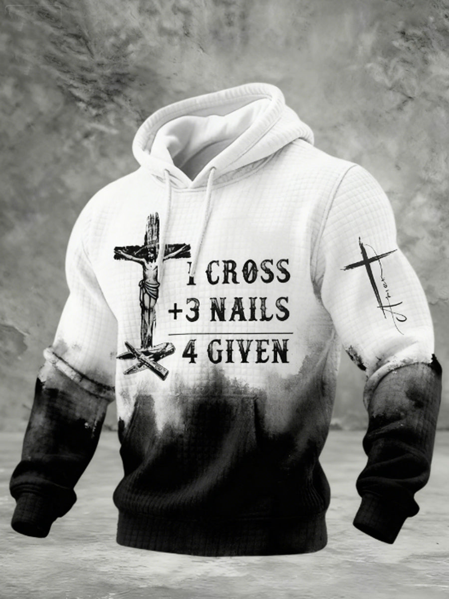 Men's CROSS +3 NAILS 4 GIVEN Checkered Cotton Hoodie