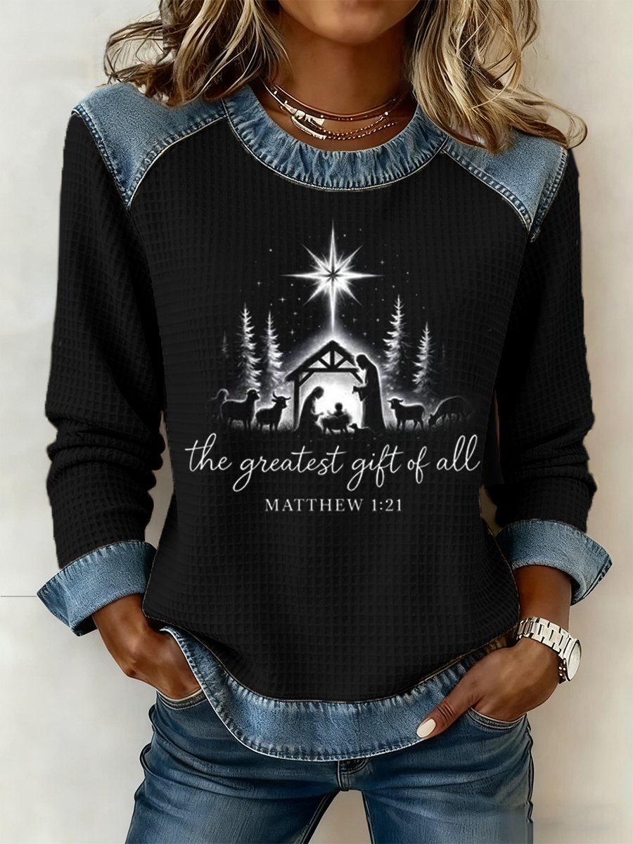 Women's Nativity Print Casual Top