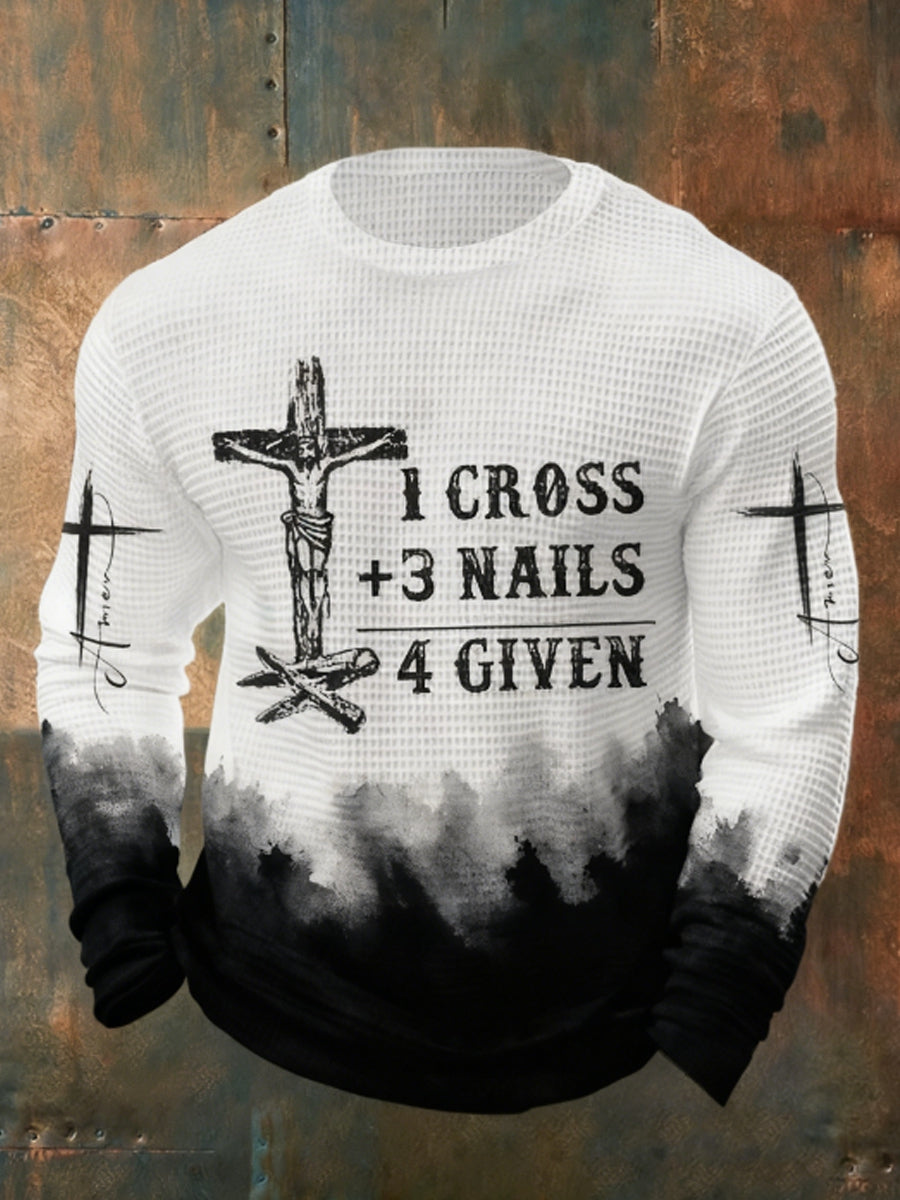 Men's I CROSS +3 NAILS 4 GIVEN Waffle Long Sleeve T-Shirt
